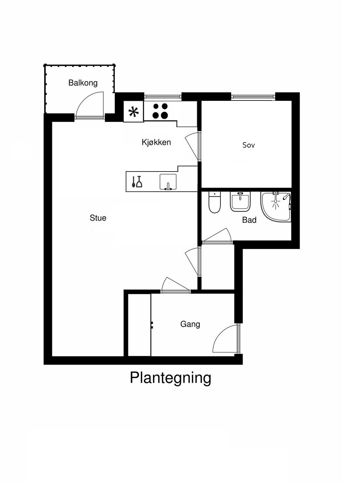 Alternativ planløsning for å bygge om til en 2-roms Galleribilde