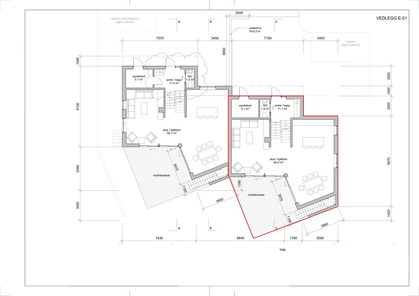Plantegning 1. etasje (tegninger er fra byggesøknad og er kun ment som illustrasjon). Galleribilde