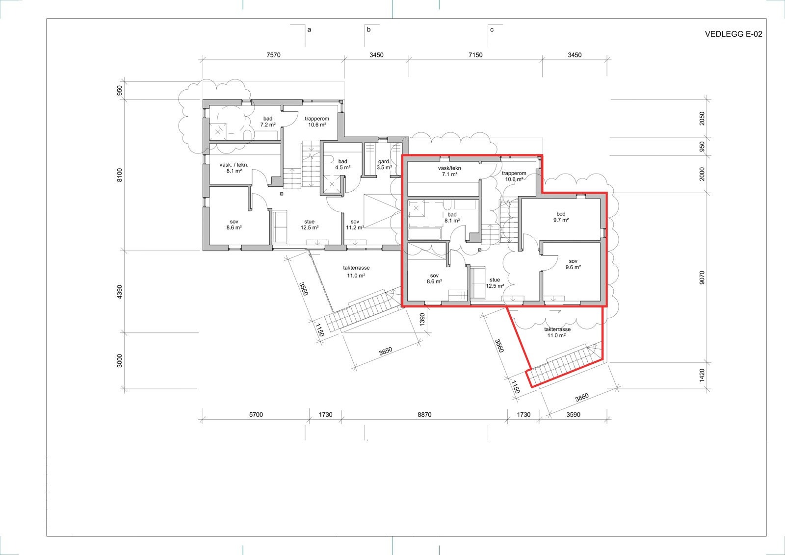 Plantegning 2. etasje (tegninger er fra byggesøknad og er kun ment som illustrasjon). Galleribilde