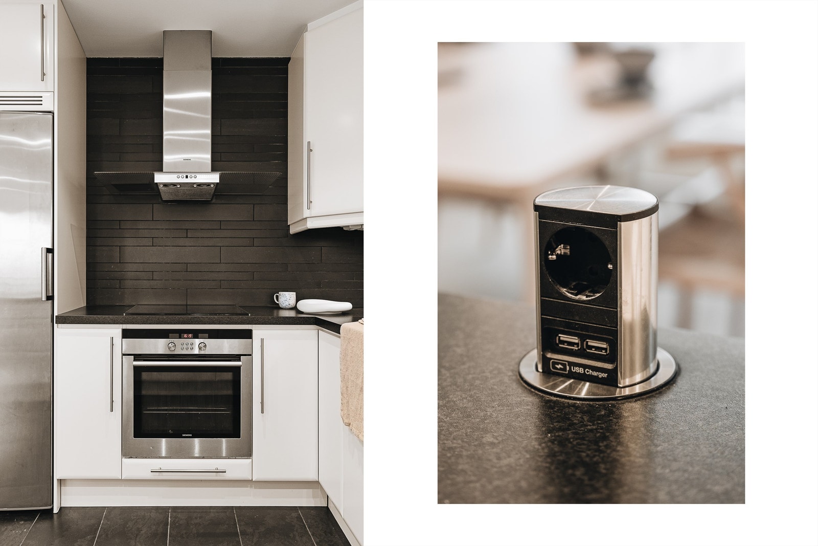 Benkeskapsbelysning og stikkontakter over kjøkkenbenk Galleribilde