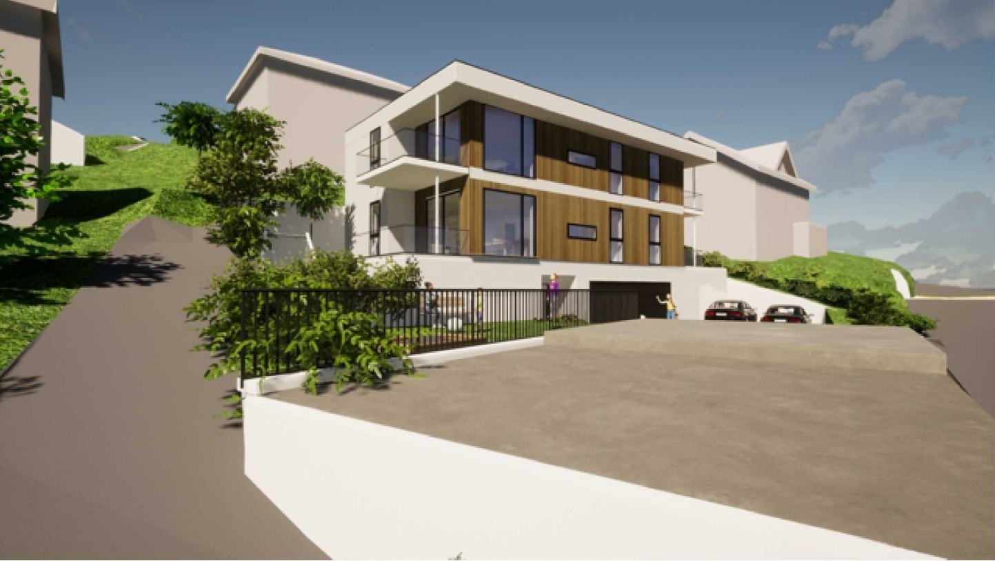 Dagens eier av tomta har prosjektert oppføring av en horisontaldelt tomannsbolig på tomta | kjøper av tomta vil også få anledning til å kjøpe dette prosjektet Galleribilde