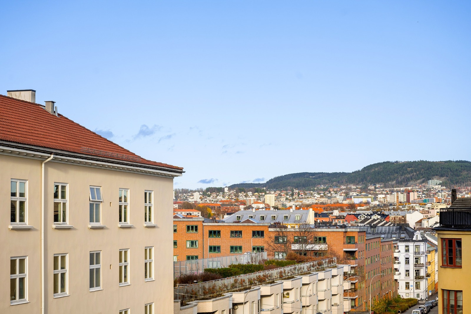 Flotte siktlinjer nedover Bjerregaards gate og mot Sagene, Torshov og Grefsenkollen. Galleribilde