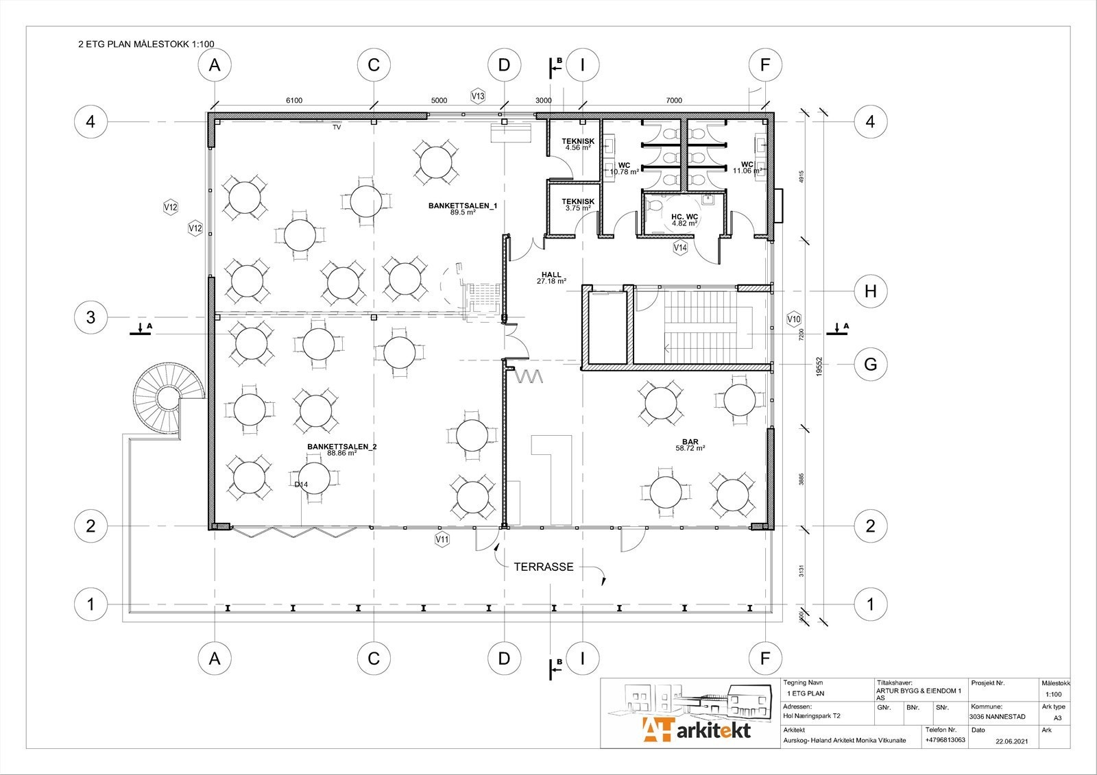 Nåværende eier har fått arkitekt til å tegne opp forslag til skisse for et potensielt selskapslokale. Bygg er ikke søkt hos kommunen. Galleribilde