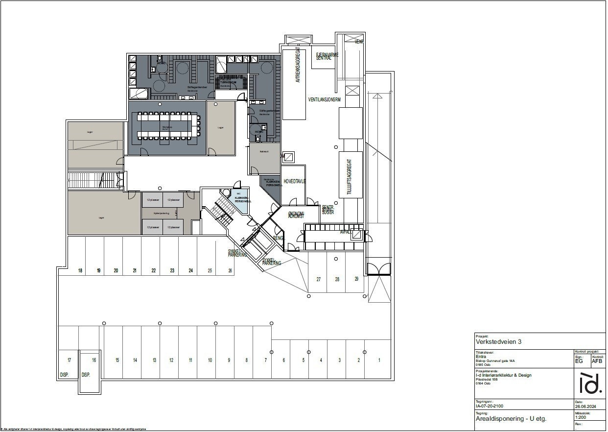 U. etasje - Parkering, sykkelparkering, garderober, lager og møterom med overlys Galleribilde