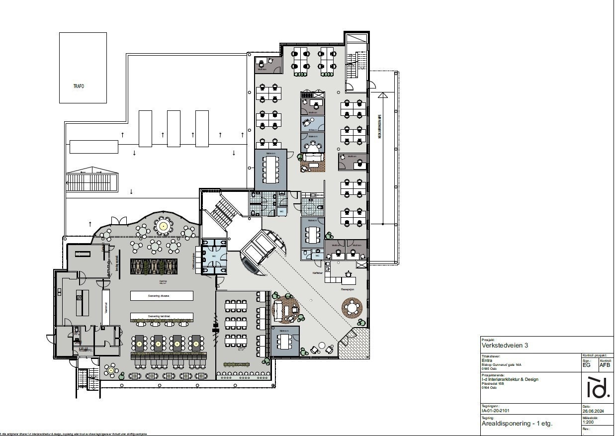 1. etasje - Møbleringsplan - 411 m² kontor + fellesareal Galleribilde