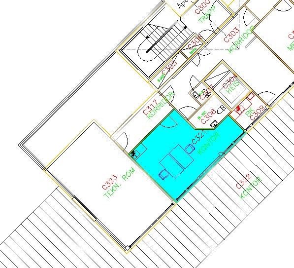 Kontor 1: Som plantegningen viser er det god plass til to arbeidsplasser. Galleribilde