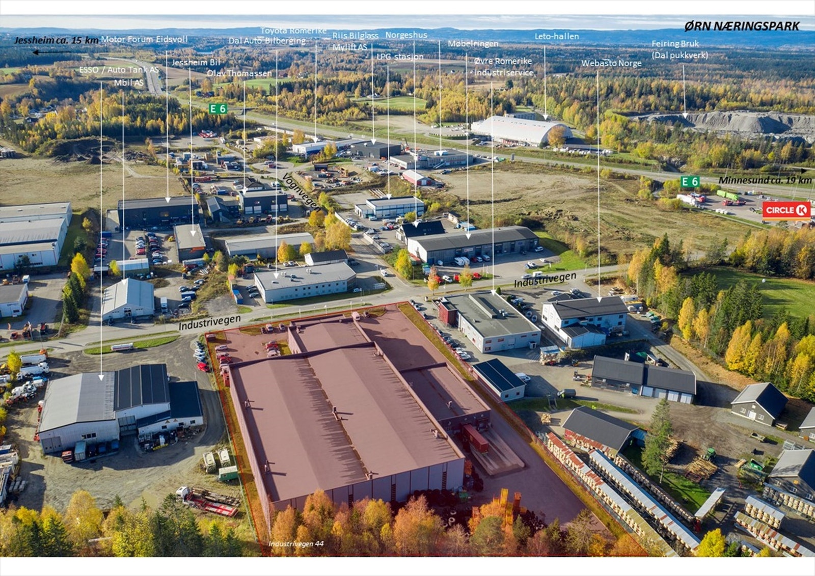 Sentral beliggenhet i ØRN Næringspark på Dal i Eidsvoll kommune med rask adkomst til E6, E16 og Oslo Lufthavn Gardermoen Galleribilde