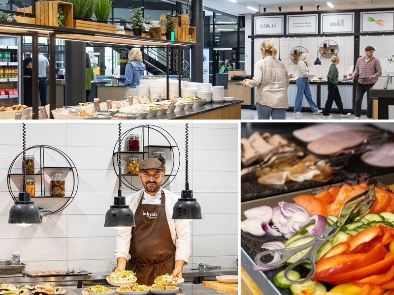 Kokkene serverer stolt sine kalde- og varme matretter, salatbar og møtemat fra personalrestauranten Galleribilde