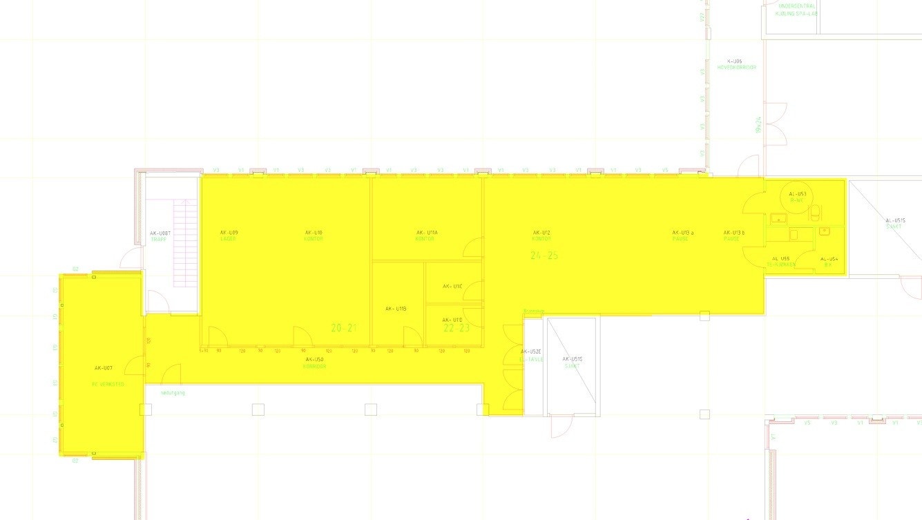 Plantegning som viser det ledige arealet. Ta kontakt for visning og ytterligere informasjon. Galleribilde