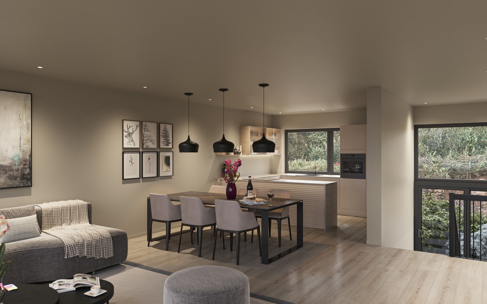 Kjøkken fra Aubo med integrerte hvitevarer (illustrasjon av boliger, avvik vil forekomme). Galleribilde