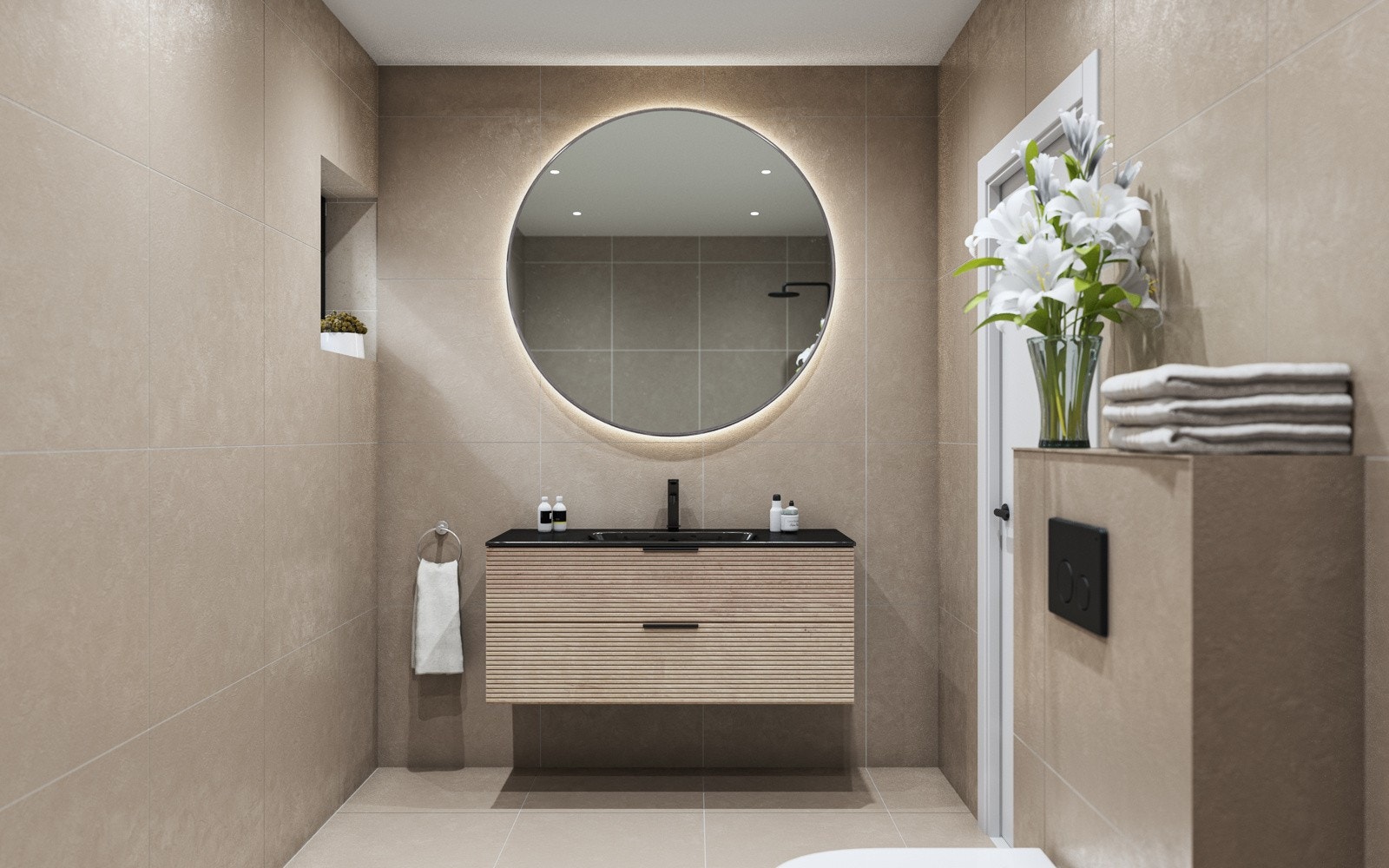 Boligen leveres med 3 bad, i tillegg til gjestetoalett og vaskerom (illustrasjon av boliger, avvik vil forekomme). Galleribilde