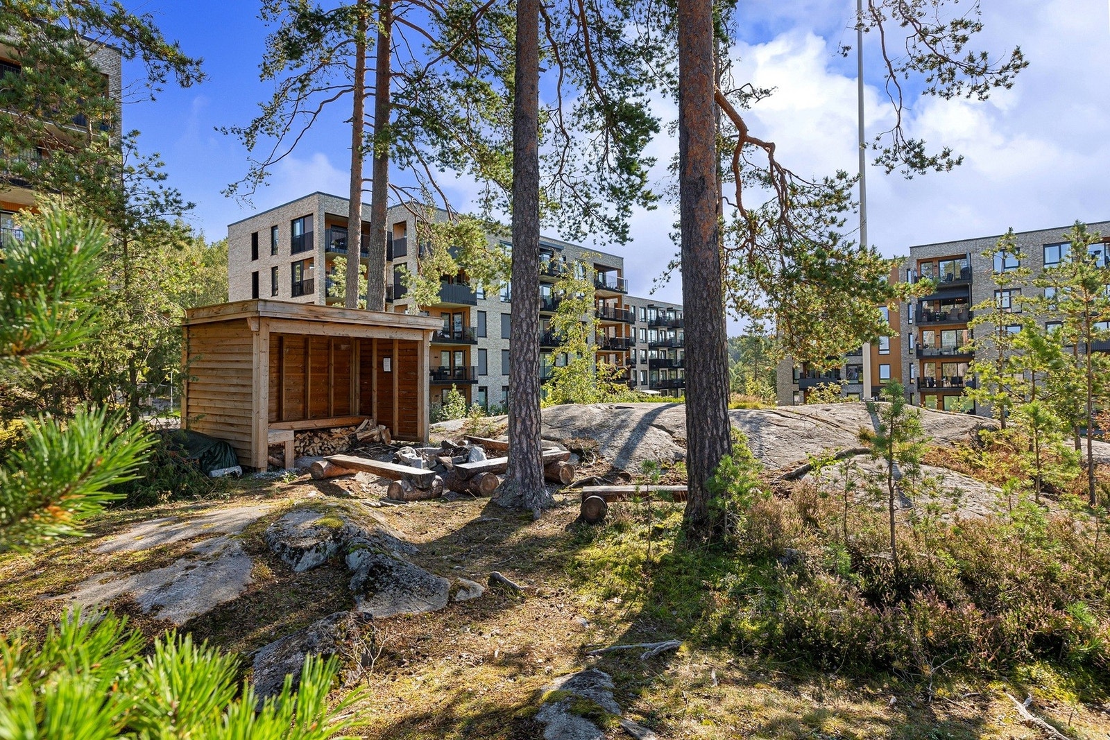 Du kan nyte store og flotte uteområder. Prosjektet har sin egen gapahuk og bålplass. Galleribilde