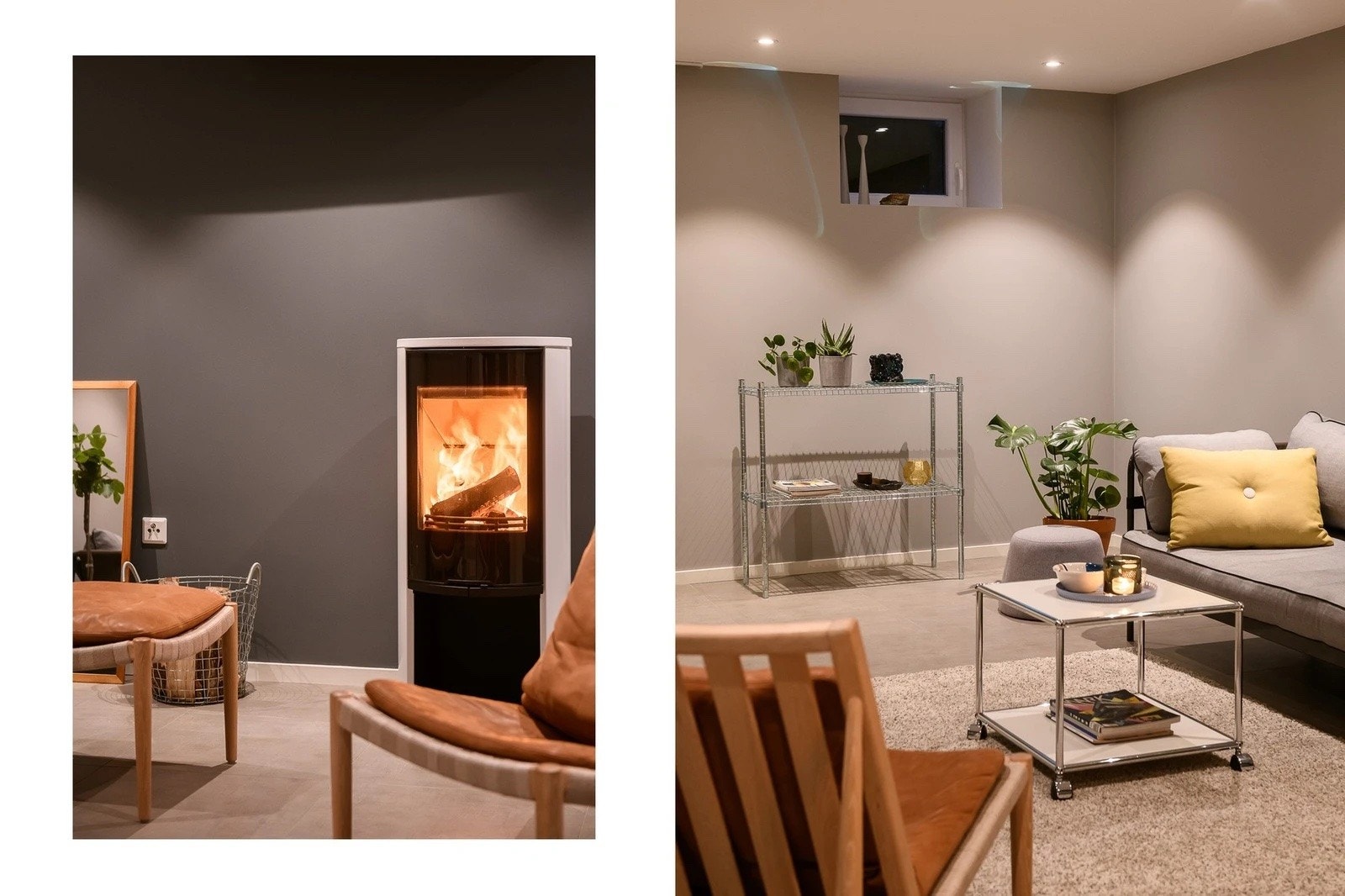 Ny parkett og nymalt i 2023. Peis og god takhøyde gir en god opplevelse av rommet. Her før kjøkken ble satt inn. Galleribilde