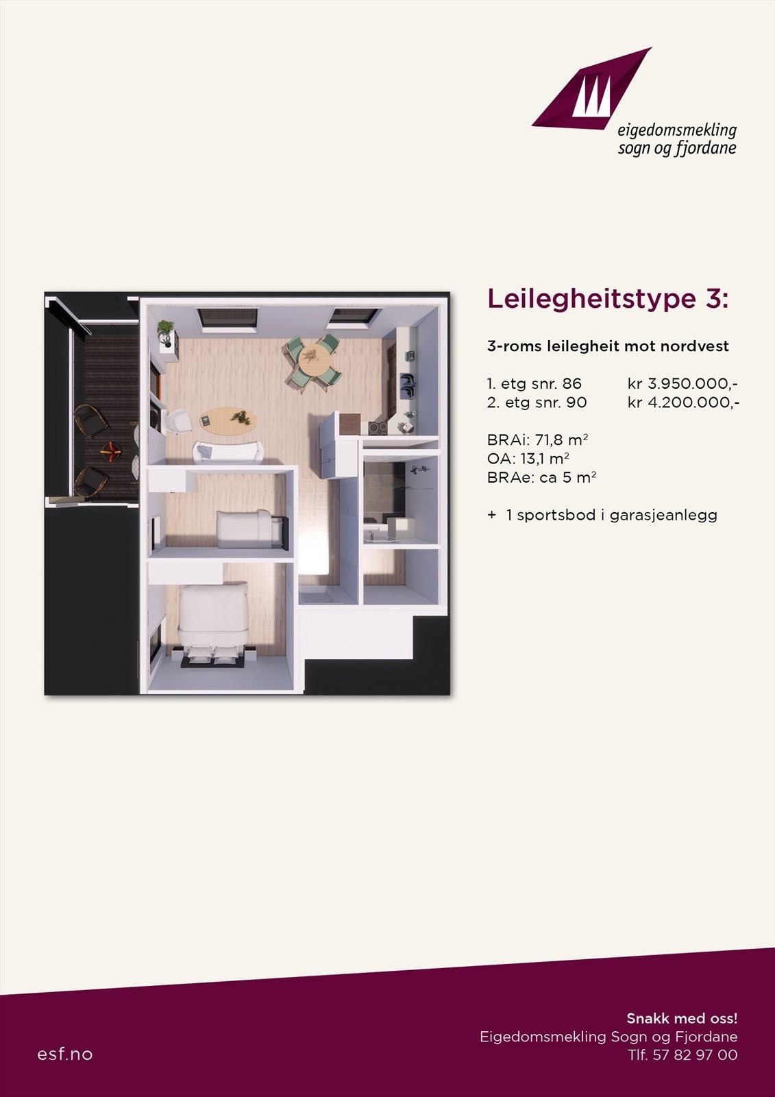 Seksjonsnummer 86 - leilegheitstype 3 Galleribilde