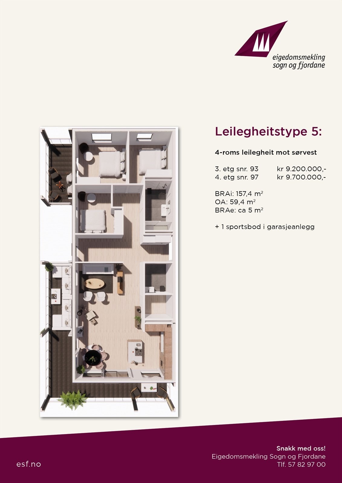 Toppetasjen - seksjonsnummer 97 - leilegheitstype 5 Galleribilde