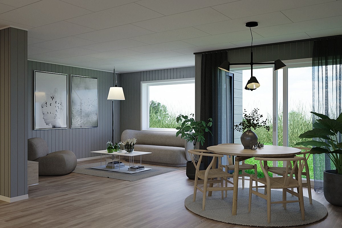 Stue - Rekkehus type F. (3D-Bilde er av illustrativ karakter. Avvik vil forekomme) Galleribilde