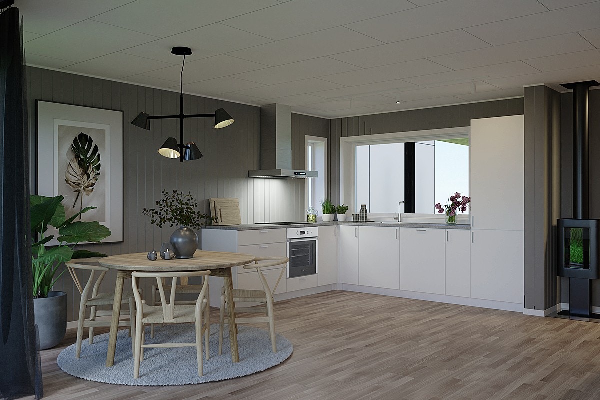 Kjøkken - Rekkehus type F. (3D-Bilde er av illustrativ karakter. Avvik vil forekomme) Galleribilde