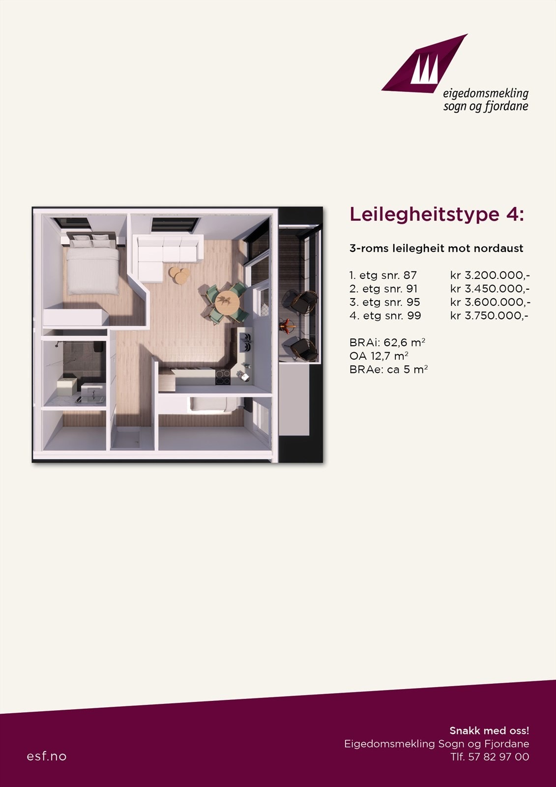 Leilegheitstype 4 fins det 2 stk av (87, 91, 95, 99) Galleribilde
