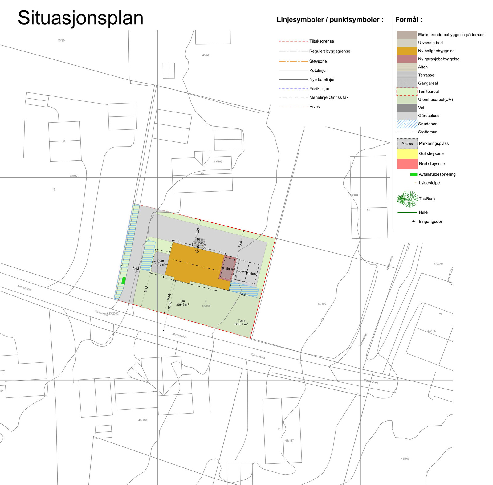 Situasjonsplan over tomt og enebolig illustrasjon