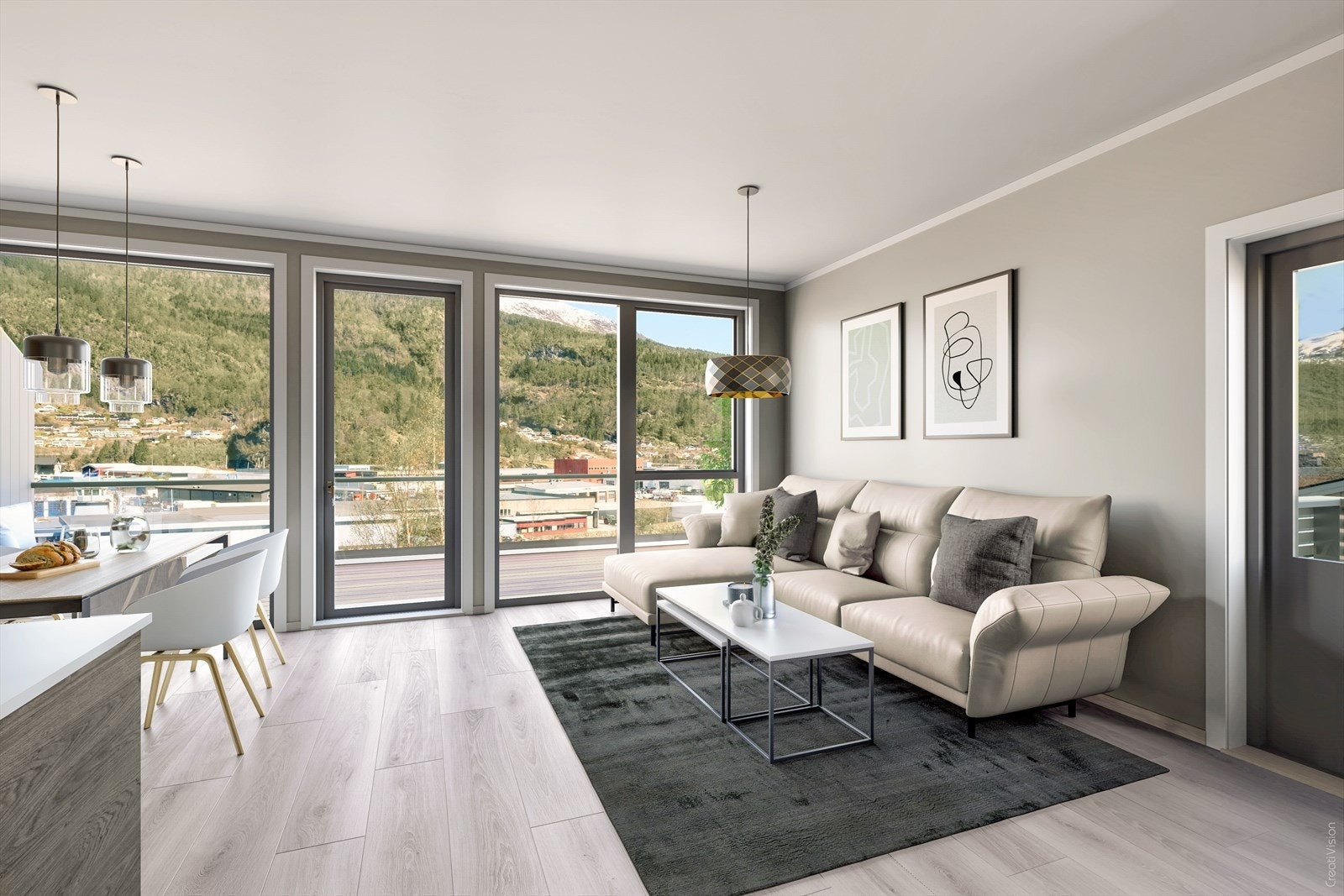 Frå bustaden får du flott & usjenert utsikt til Jølstra sitt elveutlaup og inste del av Førdefjorden Galleribilde