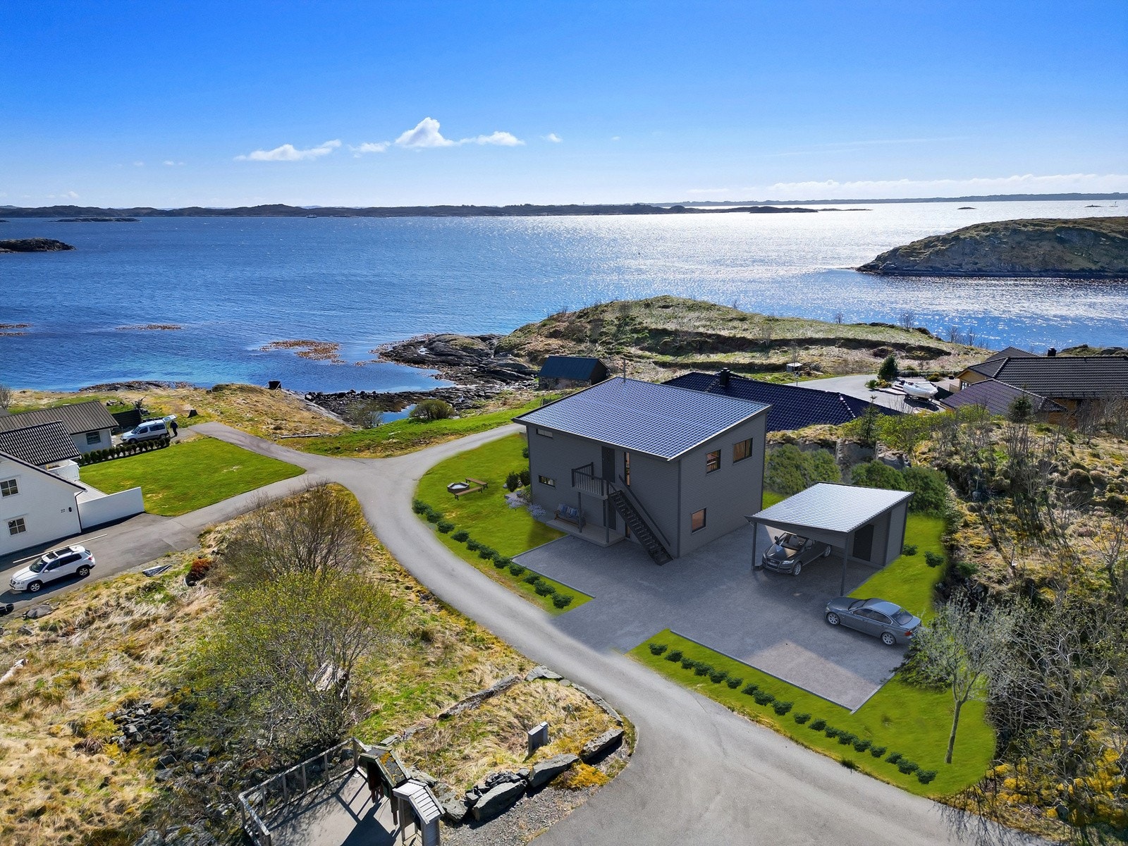 Velkommen til Fløholmen - Flott, prosjektert tomannsbolig med gode kvaliteter i barnevennlig boligområde. 3D illustrasjon, avvik kan forekomme. Trær, beplanting og plen leveres ikke Galleribilde