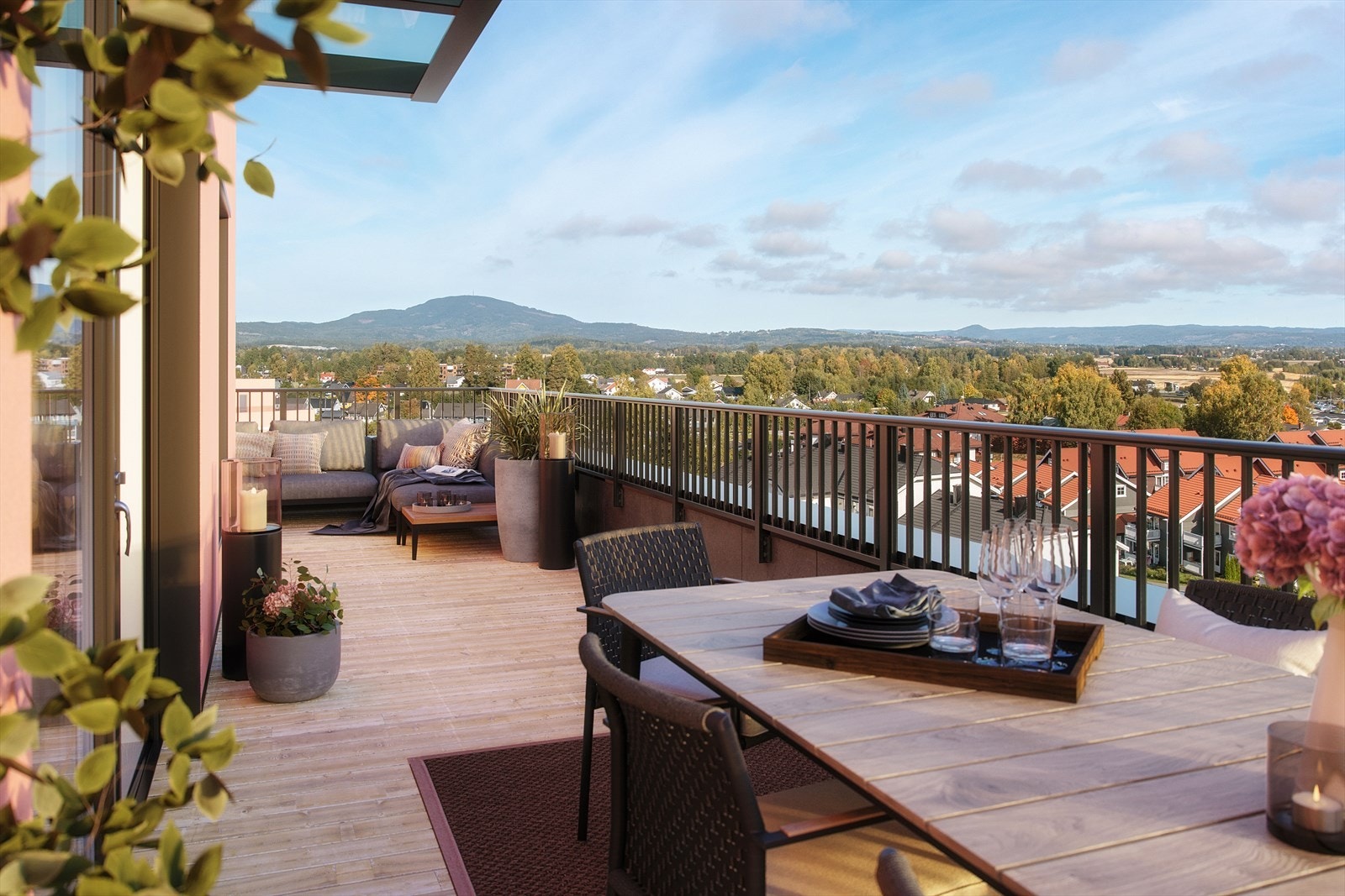 Toppleilighetene får romslige private takterrasser. Galleribilde