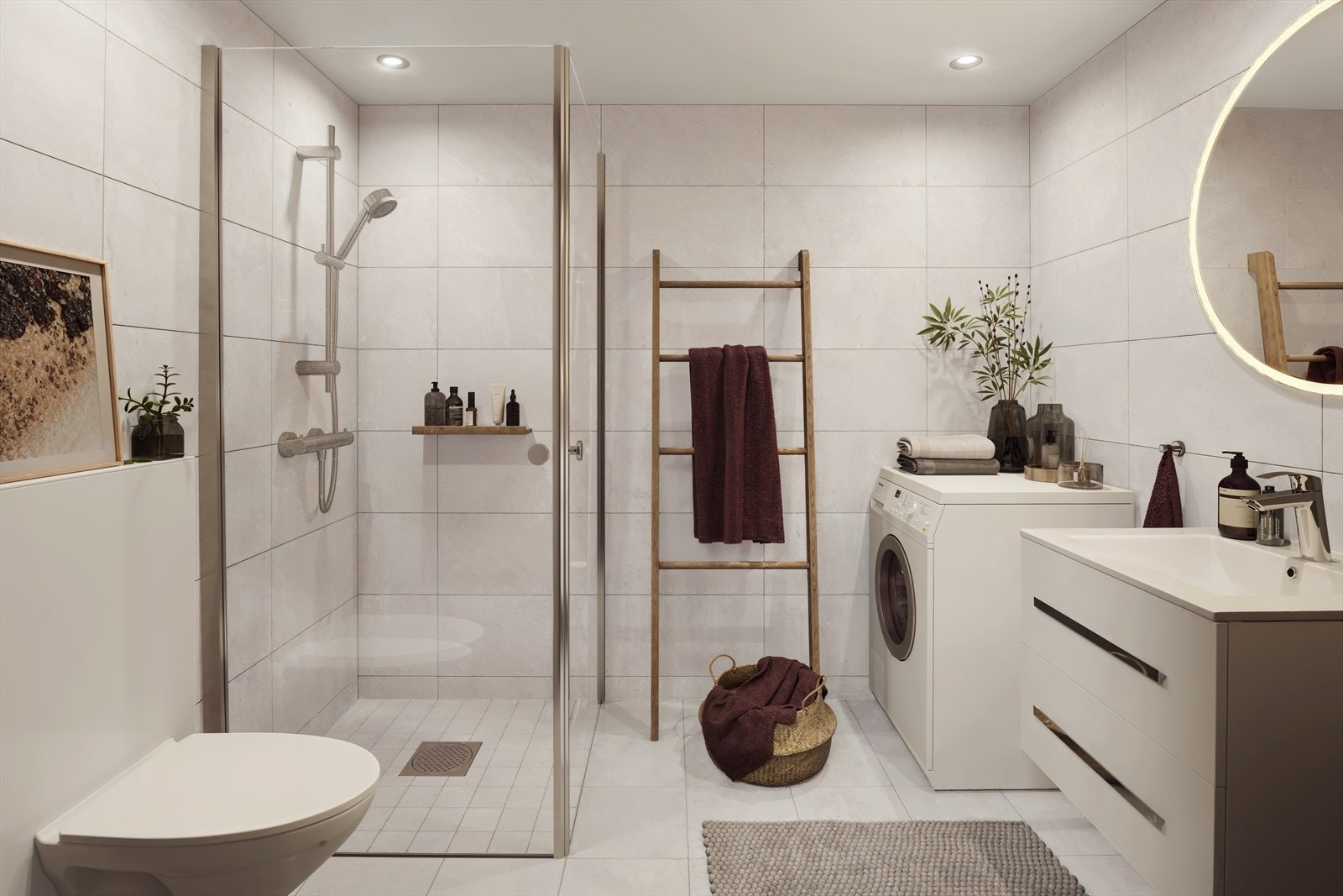 Illustrasjonsbilde fra et av badene. I Kongla får badene beige fliser på både gulv og vegger. Galleribilde