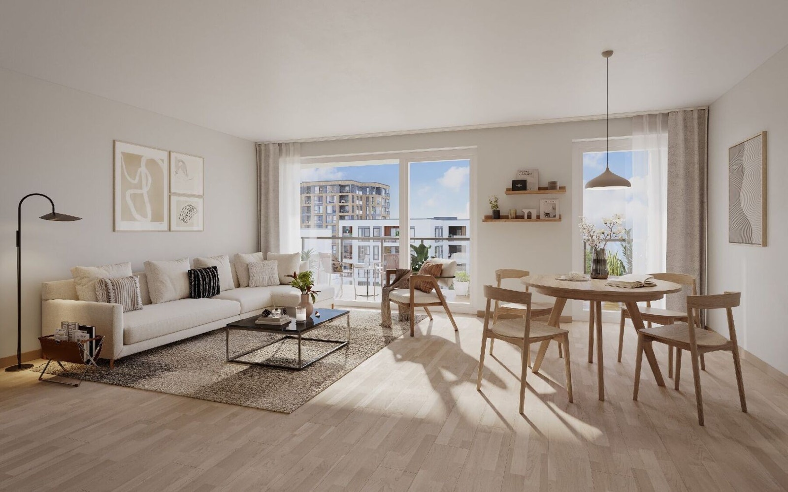 Åpen utsikt og meget gode solforhold, på toppen av Kolstads nye nærsenter. Illustrasjon. Avvik vil forekomme. Galleribilde