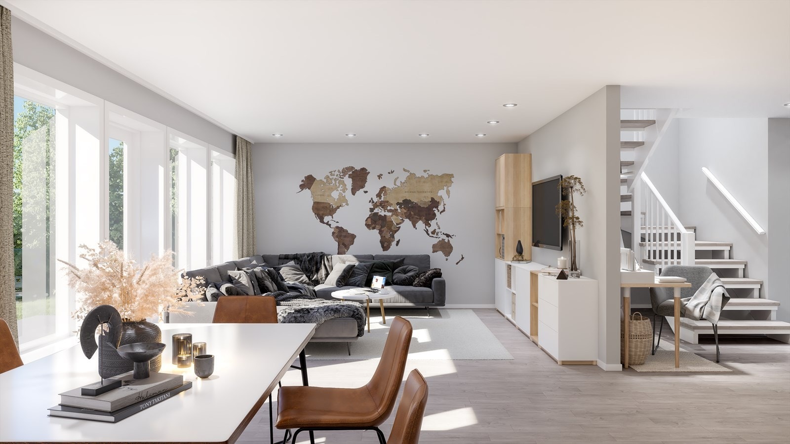 Flott familiebolig med fokus på moderne og praktiske løsninger. Vannbåren varme i 1. etasje og bad 2. etasje. (Illustrasjon). Galleribilde
