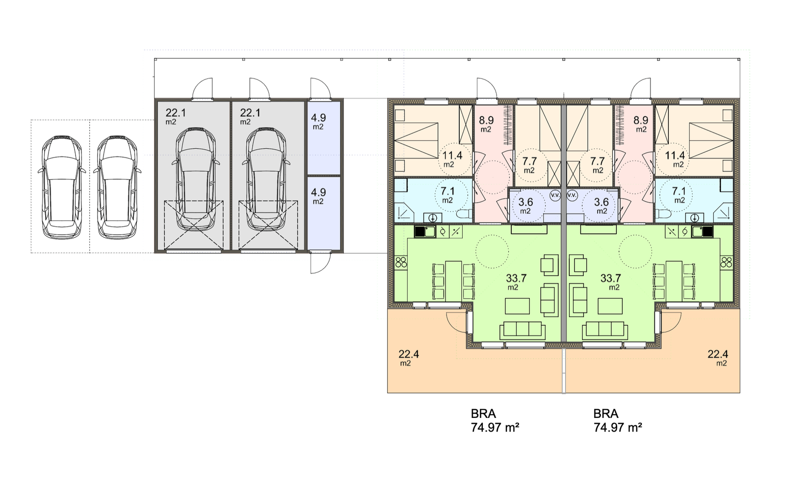 Plantegning over bolig. Seksjonen til salgs er til venstre. Galleribilde