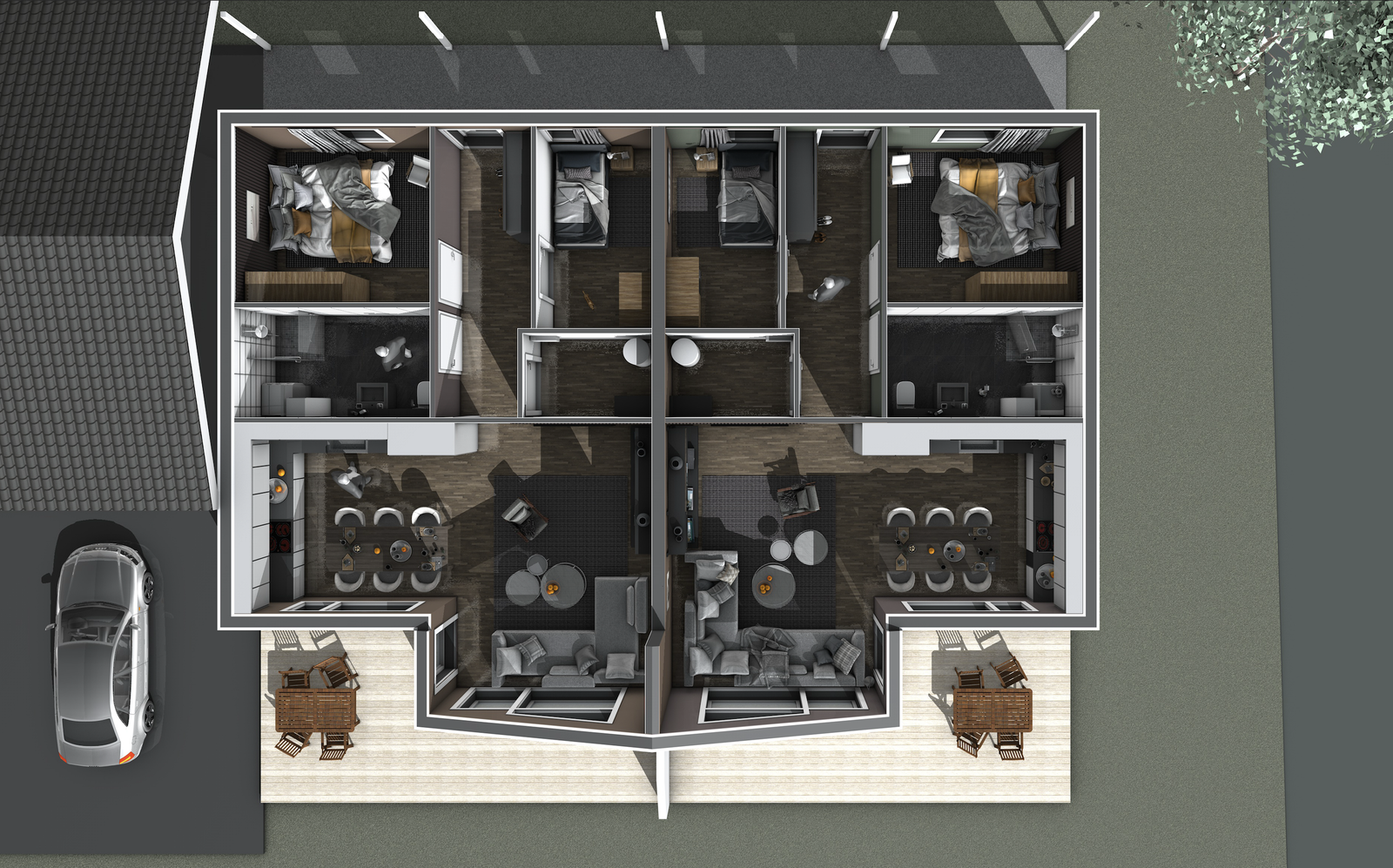 Illustrert plantegning med rominndeling. Galleribilde