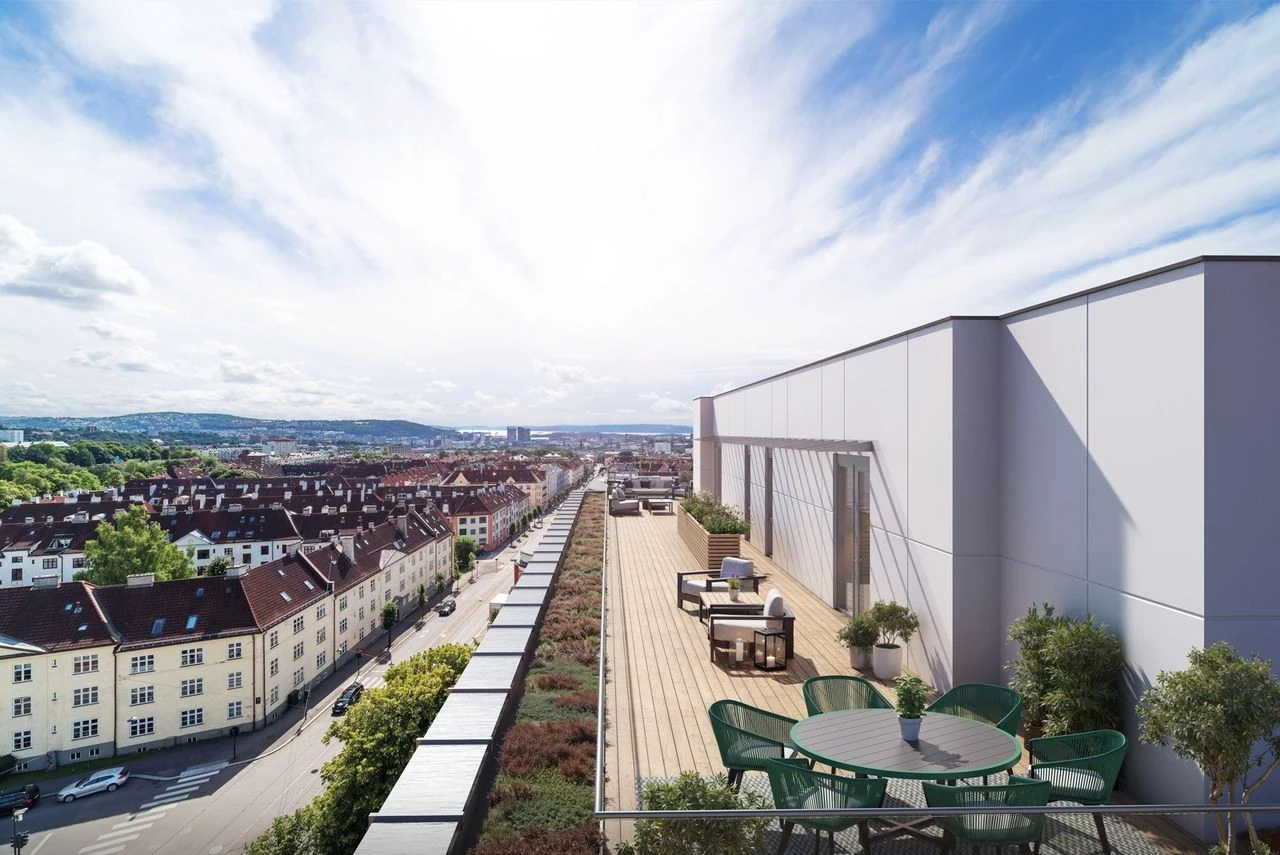 Felles møblert takterrasse med panoramautsikt Galleribilde