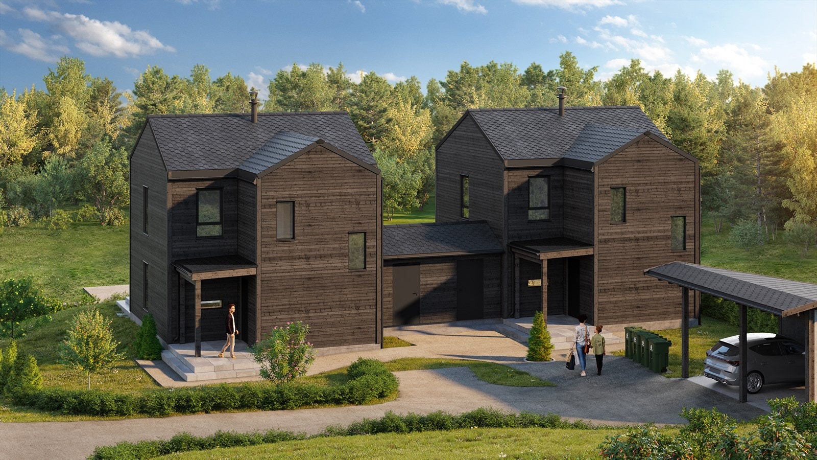 To eneboliger kjedet sammen via boder. Bildet er kun ment som en illustrasjon og avvik fra standard kan forekomme. Galleribilde