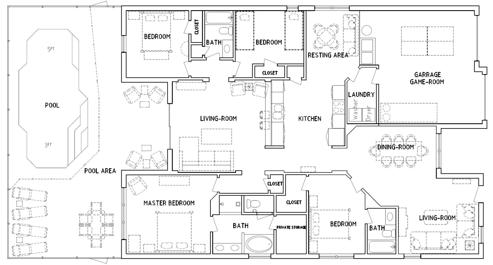 Plantegning, bassengområde mot sør/vest Galleribilde