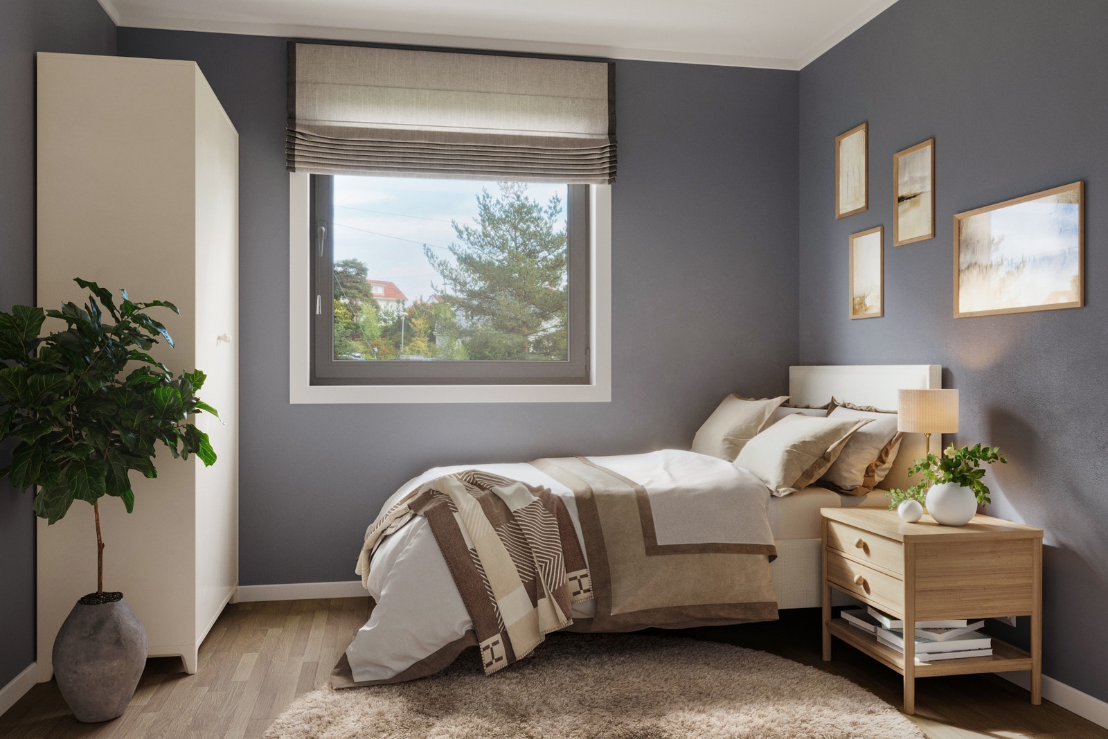 Illustrasjon av soverommet på 2-roms leilighet. Galleribilde