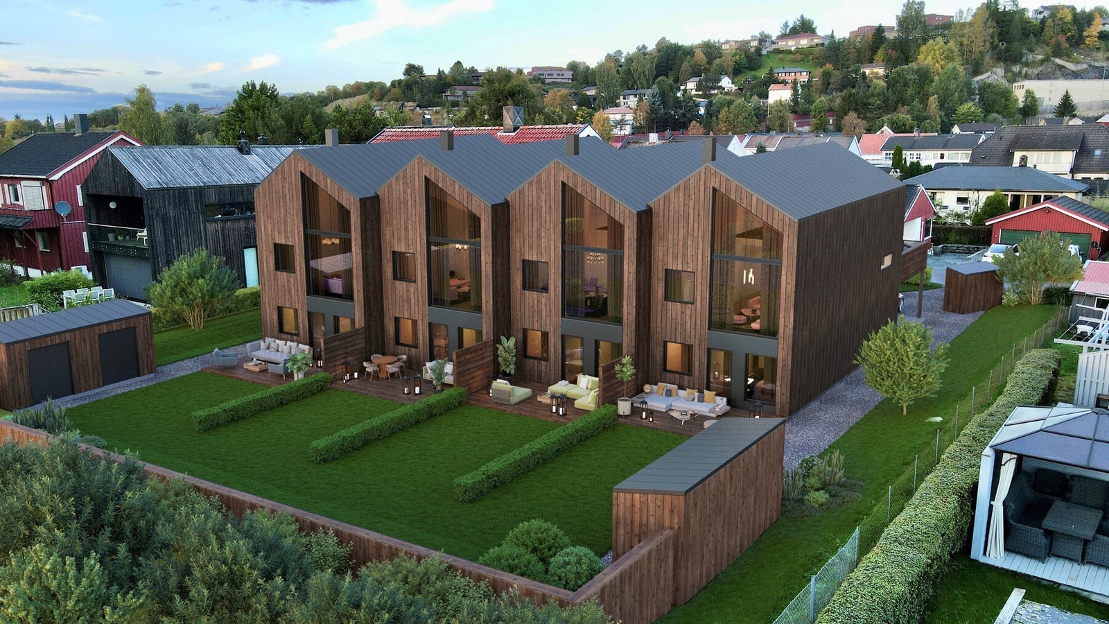 EiendomsMegler 1 har gleden av å presentere helt nye og innholdsrike familieboliger over 3 plan! Her får du herlige uteområder både på fram- og baksiden av huset, med gode solforhold! Illustrasjon, avvik vil forekomme. Galleribilde