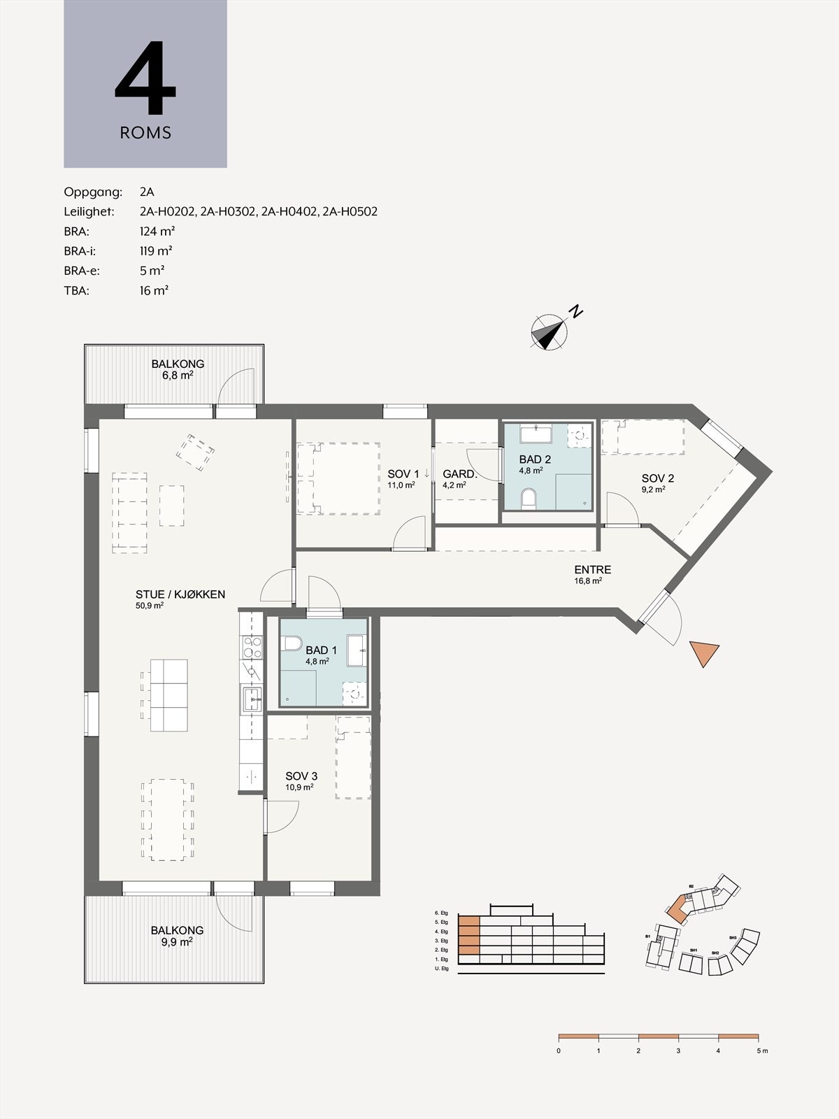 Leilighet 2A-H0502 har en fin planløsning med bla. to, deilige uteplasser. En med morgen- og formiddagssol. I tillegg god plass for garderobe i entreèn. Galleribilde