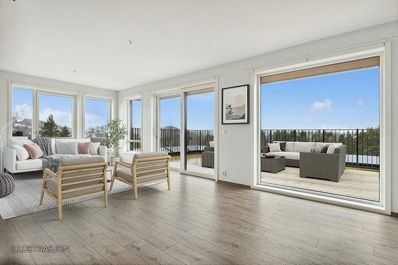 Møblert illustrasjon stue fra Selvaag Galleribilde