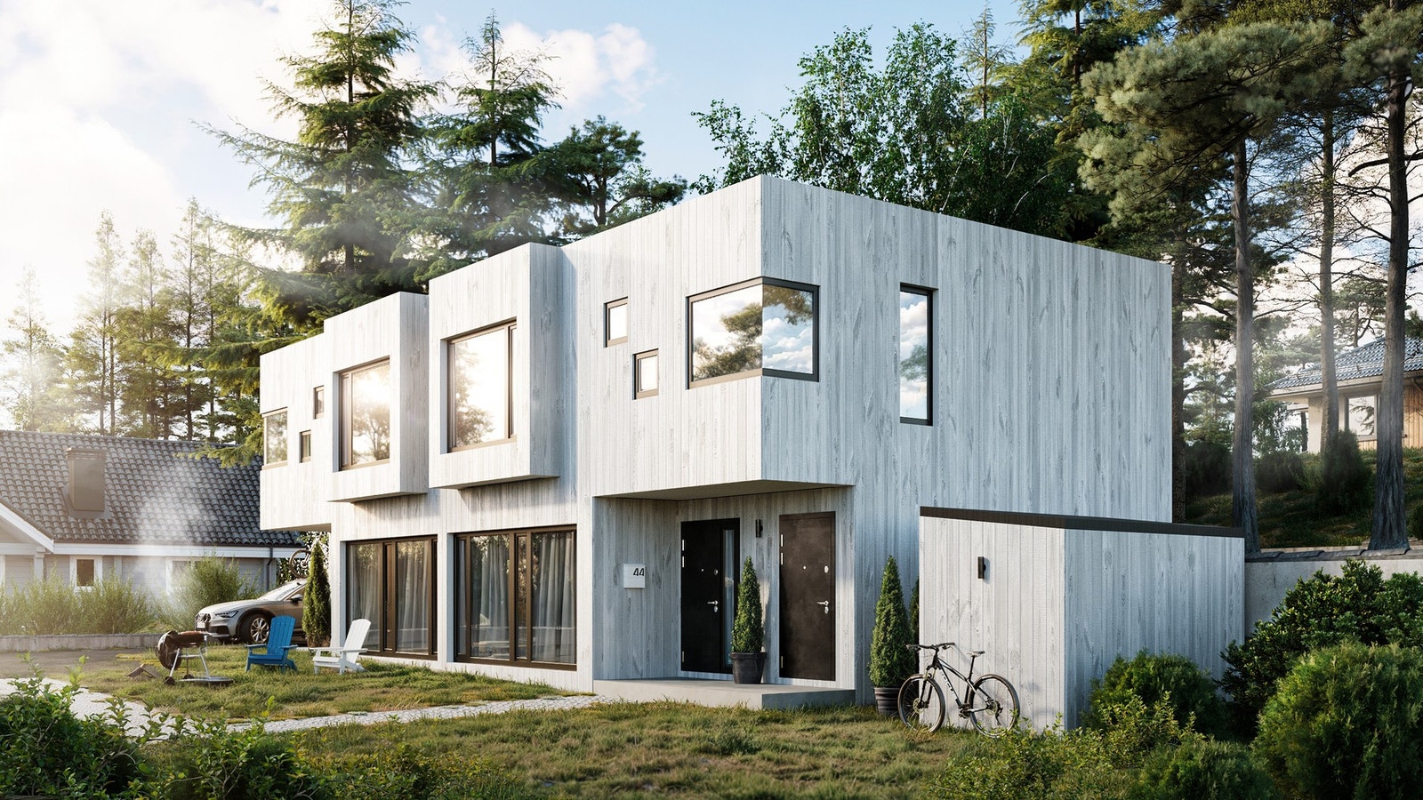 Gårdsplass/adkomstvei vil bli opparbeidet med ferdig gress og asfaltert innkjørsel. Galleribilde