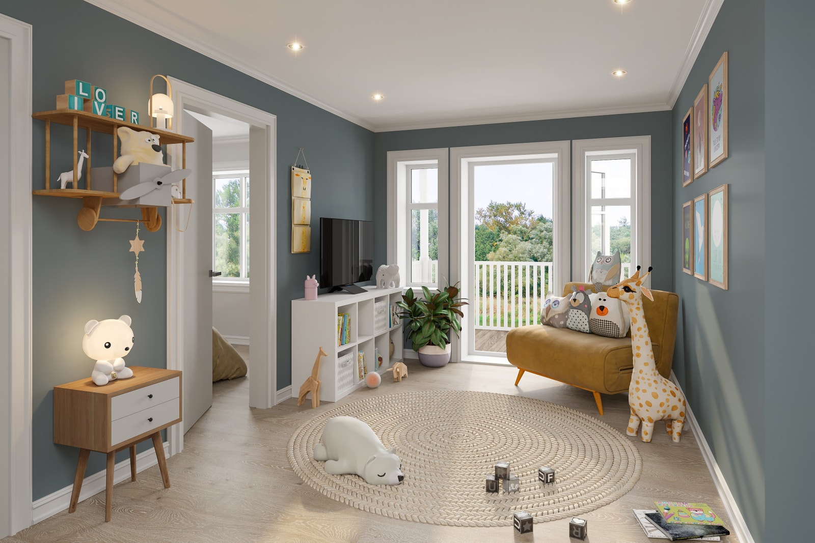 Loftstue i 2. etasje med utgang til balkong. Galleribilde