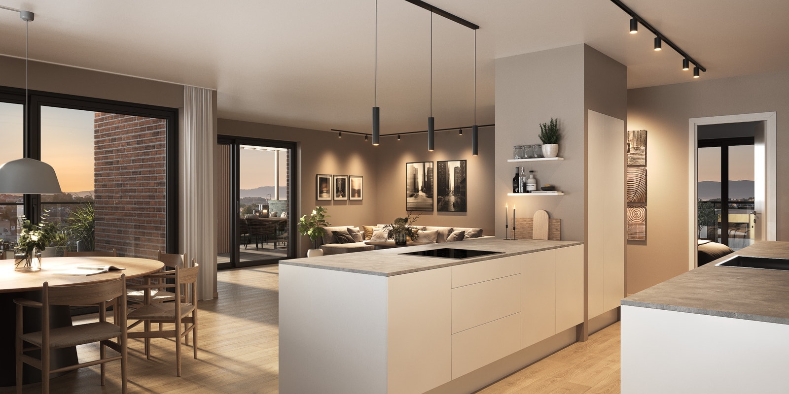 Toppleilighet B702 har romslig stue/kjøkken på over 70 m2., 3 soverom og ekstra stue. Galleribilde