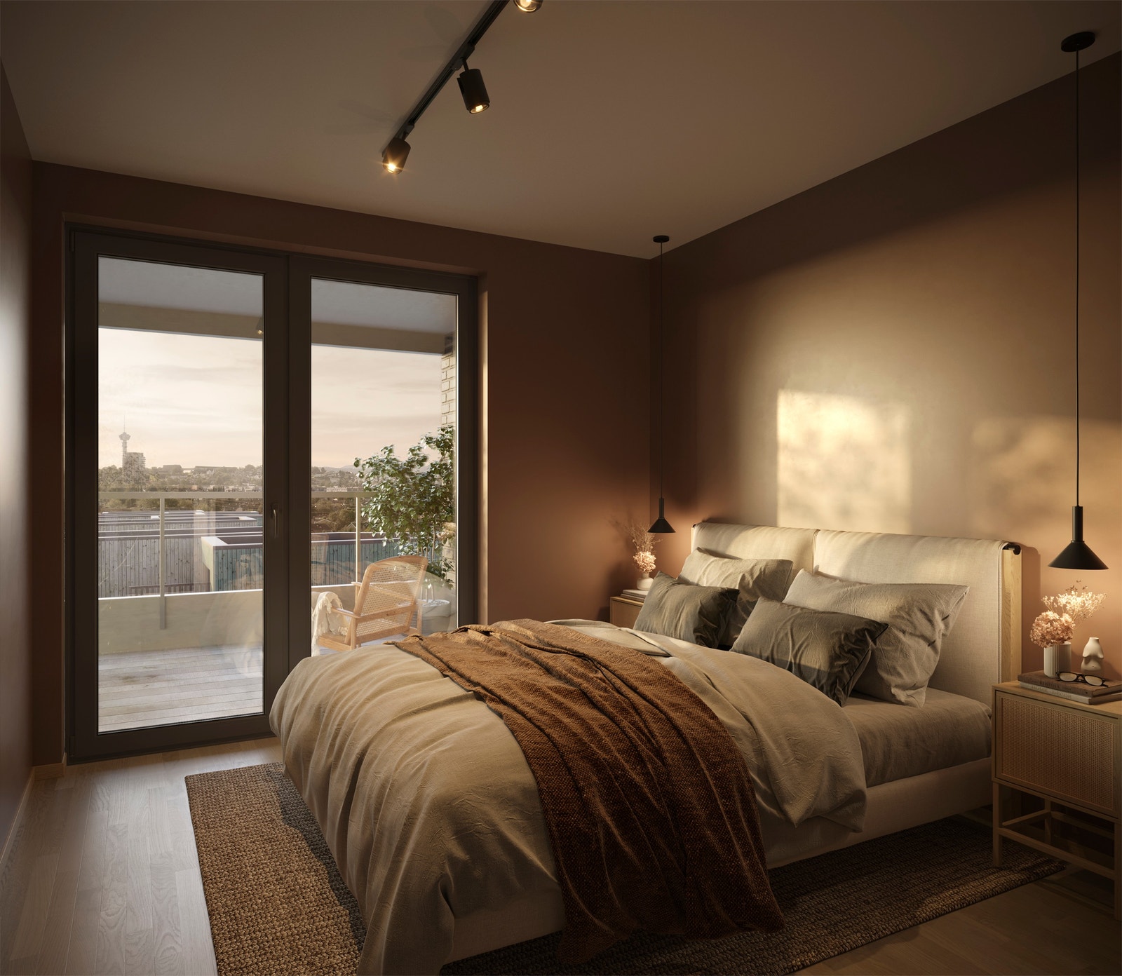 Et godt og romslig soverom. (3D-illustrasjon, avvik vil forekomme) Galleribilde