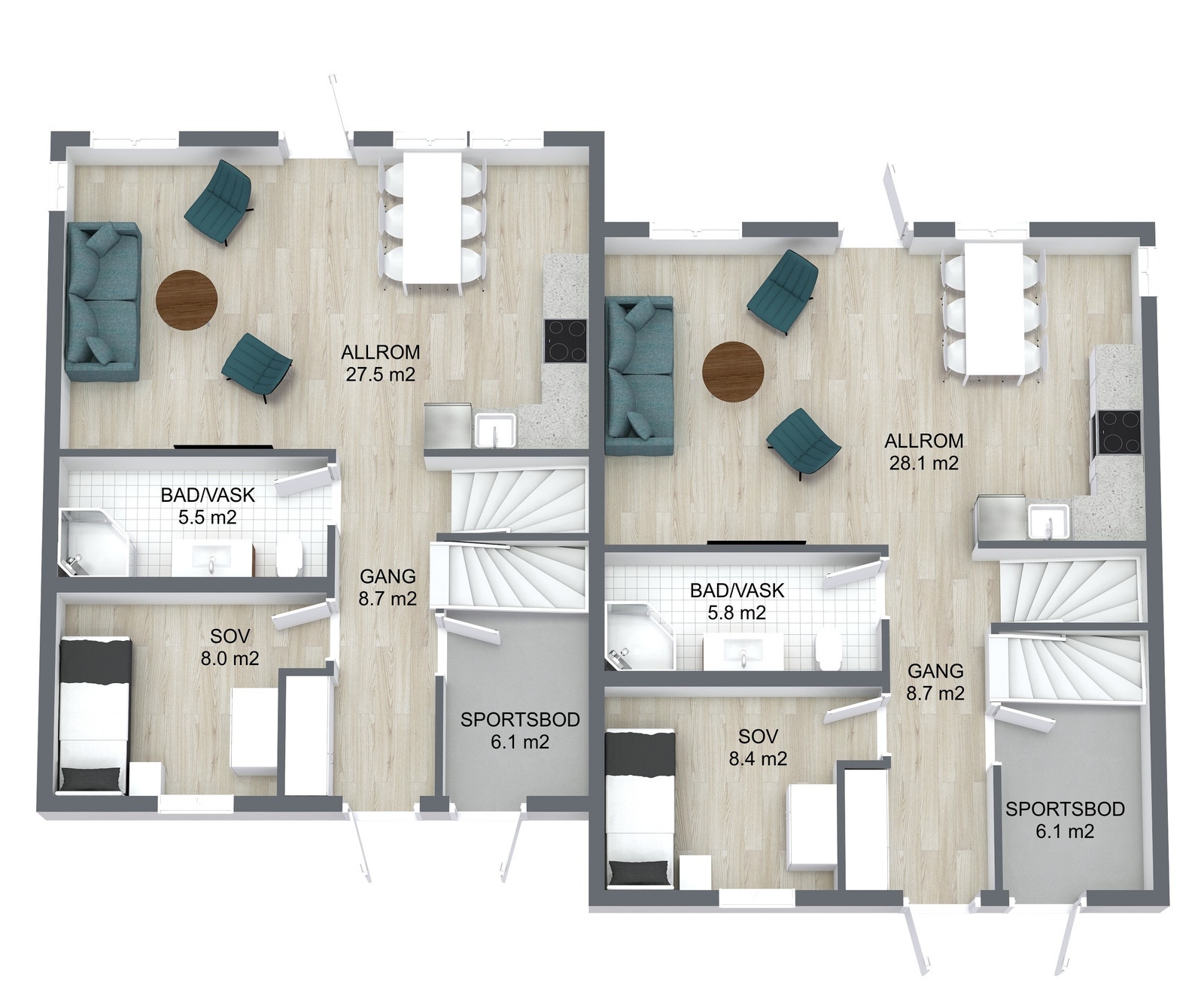 Planløsning 1.etg. tomannsbolig Galleribilde