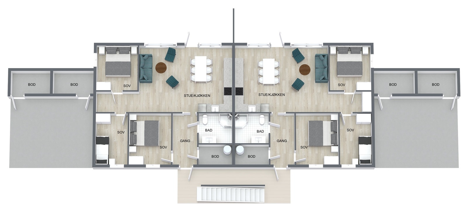 Planløsning 1.etg. firemannsbolig Galleribilde