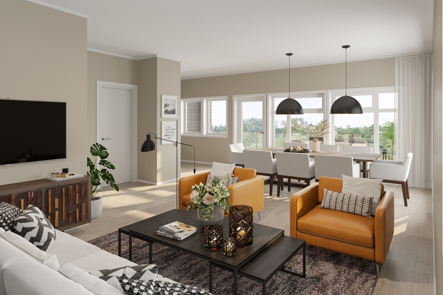 Bildet illustrerer stue i leilighetstypen på 83 m2 Galleribilde