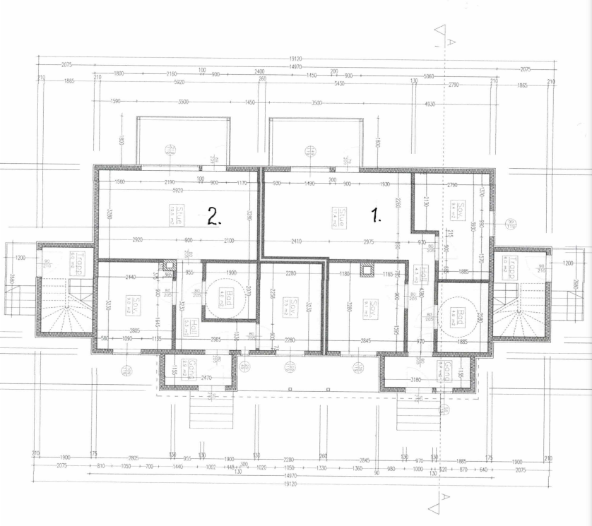 Plantegning 1.etasje. Leilighet 1 og 2 Galleribilde