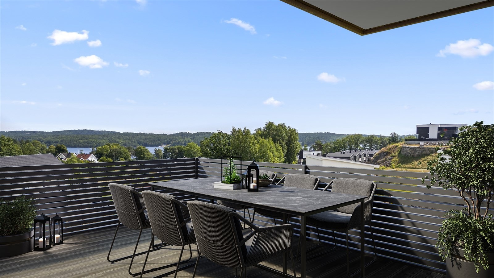 Stor romslig terrasse med utgang fra stue Galleribilde