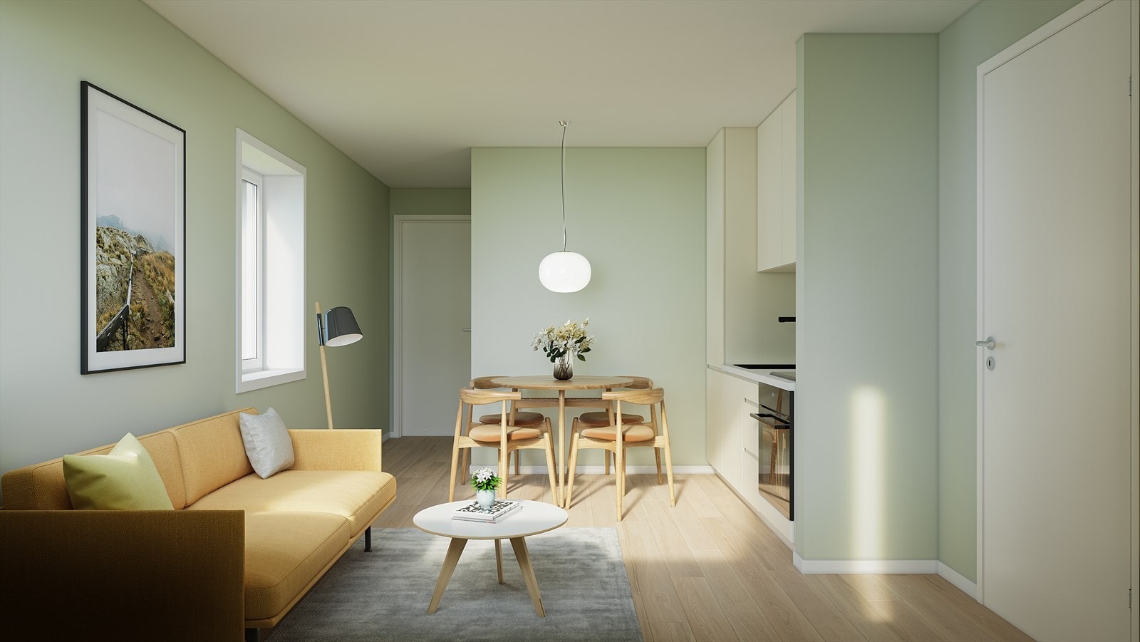 Stue og kjøkken i generasjonsdel Galleribilde