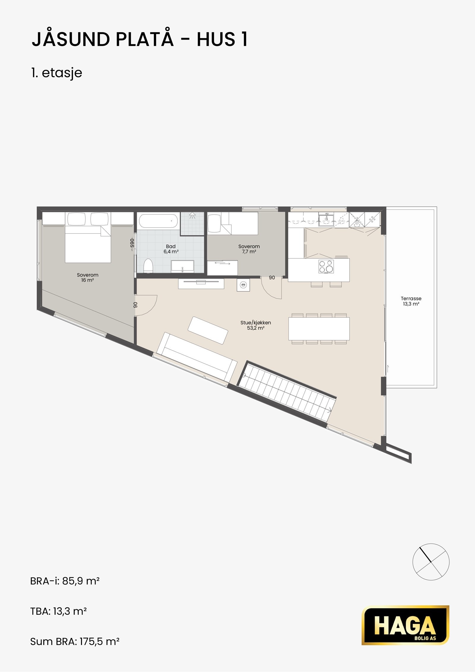 Jåsund Platå - Hus 1 - 2. etasje - Salgstegning Stående Galleribilde