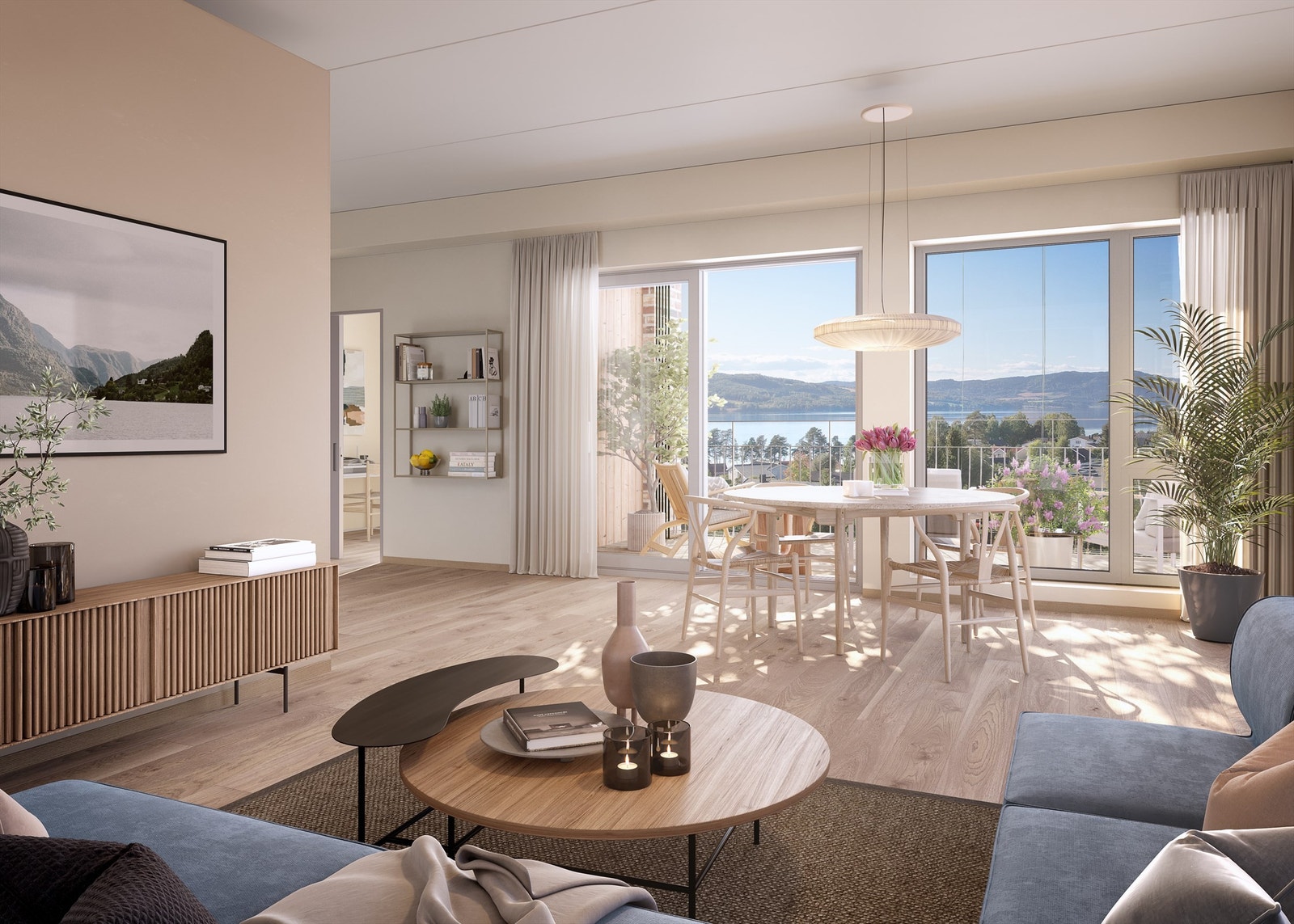 Leiligheten har en fin vinkelstue med flott utsikt mot Mjøsa og Furnesfjorden. Illustrasjon - avvik vil forekomme. Galleribilde